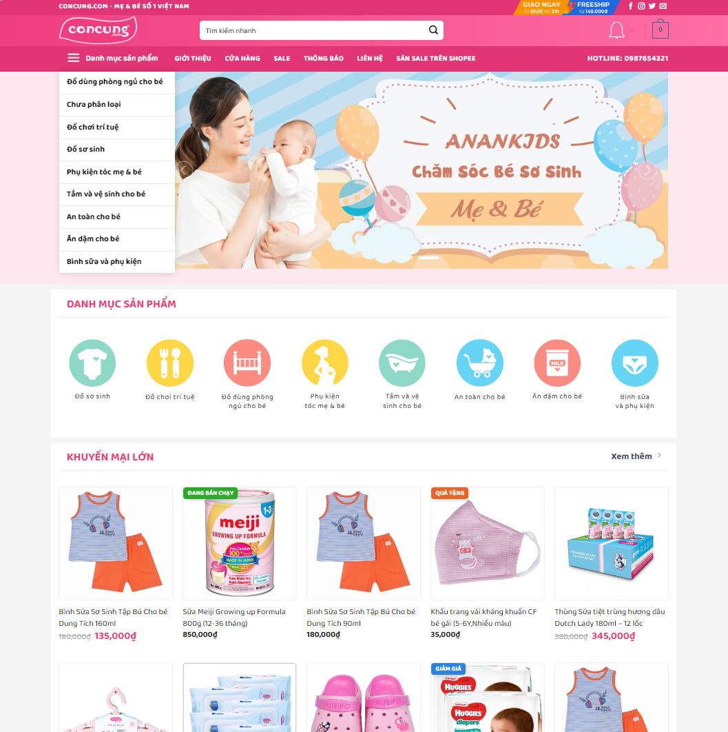 Theme wordpress bách hóa 04 - đồ trẻ em, mẹ và bé giống con cưng