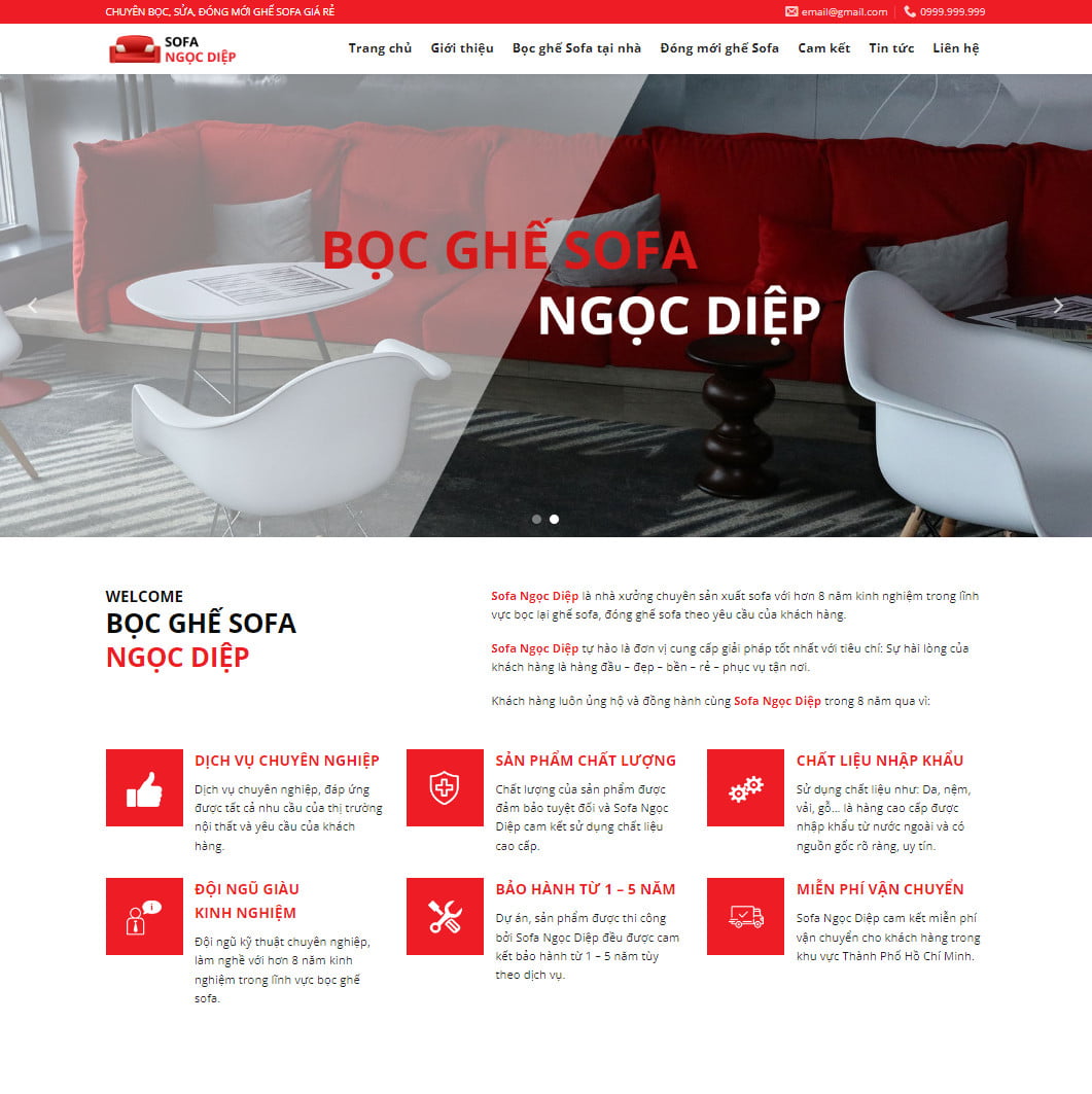 Theme wordpress dịch vụ bọc ghế nệm, salon