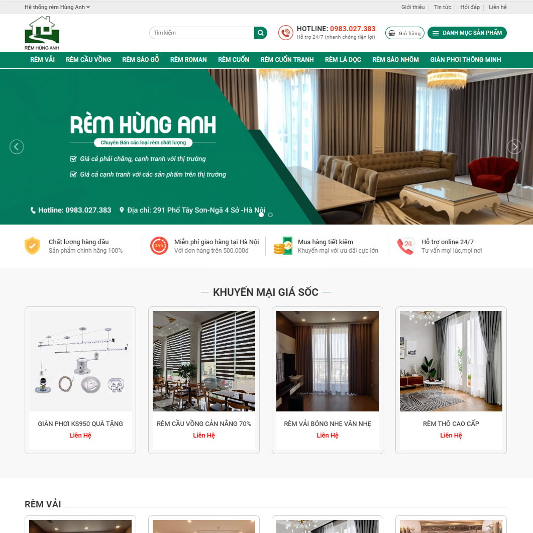 Theme wordpress bán rèm cửa, manh rèm